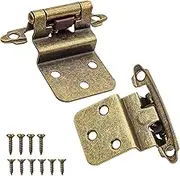 3/8" Inset Antique Brass Cabinet Door Hinges, 20 Pack (10 Pairs) Self Closing Kitchen Cabinet Hinge Hardware for Cabinet Doors