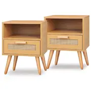 ALFORDSON Set of 2 Bedside Table - Axel Scandinavian Rattan Nightstand (Wood)