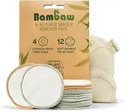 Reusable Make Up Remover Pads | 16 Bamboo Removal Pads with Laundry Bag | Washable and Eco-Friendly | For All Skin Types | Face Cleaner and Eye Make Up Remover Pads| Zero Waste Make Up Pads | Bambaw
