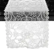 Embroidery Ingrid Table Runner - Dresser Scarf for Home Dining Room - Lace like