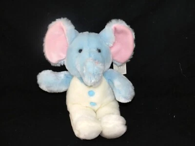 NWT Russ Jumpers Blue Elephant White Rattle Overall Button Stuffed Plush Toy 12"