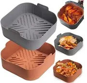 Silicone Air Fryer Liner, Reusable Air Fryer Silicone Pot Square with Handle, 8inch(21cm) Air Fryer Liner, Oven Accessories, Air Fryer Accessories, Baking Mat, Square Liner for Air Fryer (Grey)