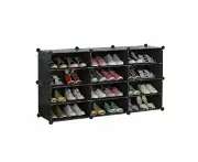 Black DIY Cube Shoe Cabinet Rack Storage Stackable Organiser 3 Column 4 Row - Clear Door