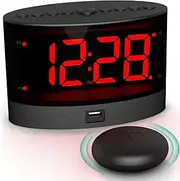 Loud Alarm C with Wirel Bed Shaker, Vibrating Dual Alarm C for Heavy Sleepers, Deaf and Hearing-impaired, Adjustable Volume/Dimmer/up Mode, USB Charger Port, Pillow Shaker