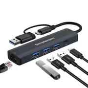 SIMPLECOM CHN436 USB-C and USB-A to 4-Port USB HUB with Gigabit Ethernet Adapter