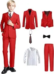 [Yanlu] Boy's Tuxedos Toddler Formal Suits Set Kids Blue Black Slim Fit Suit for Weddings, Red, 2 Years