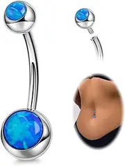[REVOLIA] 14G F136 Titanium Opal Belly Button Rings for Women Hypoallergenic Belly Rings Internally Threaded Barbell Navel Rings Body Piercing Jewelry 6-16MM