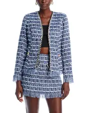 Aqua Tweed Fringe Jacket - Exclusive