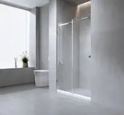 140cm Frameless Glass Sliding Shower Door with Black Rail and Hardware