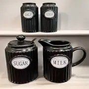 Farmhouse Black & White Salt & Pepper Shakers Cream & Sugar Set