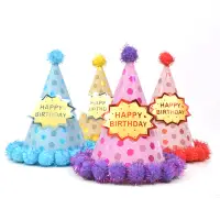 在飛比找蝦皮購物優惠-創意 生日帽成人兒童寶寶生日派對帽毛絨球裝飾尖角紙帽工廠 批