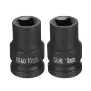 2pcs 4 Point Square Socket 1/2" Drive 10mm Metric CR-MO Impact Wheel Socket