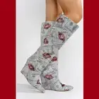 Kisses Silver Rhinestone Kiss Print Wedge Heel Knee Boots NEW