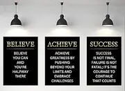 Motivational Posters - Set of 3 - Believe, Achieve, Success | A3 Size, Matte Laminated Finish | Inspirational Quotes for Home, Office, or Gym Decor
