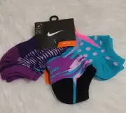 3 Pairs Nike Girl's No-show Socks, Purple/pink/teal. SZ 9C-13C