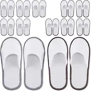 FACULX Disposable SPA Slippers for Guests - 12 Pairs Bulk Non-Slip White Slippers Unisex for Hotel Party SPA House Short-Term Reusable Indoor Slippers, White, 11 Women/10 Men