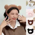 Women Girls Headband Cotton Plush Round Bear Ears Makeup Wash Elastic Hairband
