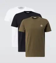 [Moncler] Moncler Set of 3 logo cotton jersey T-shirts UK 44 multicoloured