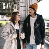 在飛比找蝦皮購物優惠-Gap 男女同款 Logo仿羊羔絨刷毛連帽外套(737399