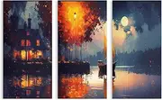 Decorative Painting - A set of 3 framed rendered picture wall arts, suitable for living rooms, bedrooms, offices and home decor