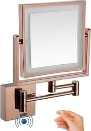LED Makeup Vanity Mirrors, Square Double Sided Lighted Cosmetic Mirror 3X Magnification Wall Mounted Bathroom Mirrors, Simply and Luxury Decorate for Hotel Vanity Two Swivel,Hardwired,Rose Gold