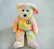 PEACE BEAR - PASTEL TY-DYED - TY BEANIE BUDDY - BEAUTIFUL LIGHT PASTEL COLORS