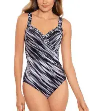 Miraclesuit L56110 Women's Printed Warp Speed Sanibel One Piece Swimsuit Size 12