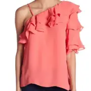 $198 NWT PARKER SzS ONE SHOULDER RUFFLE SHORT SLEEVE BLOUSE TOP APRICOT