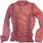 Project Social T Just Float Ruched Mesh Long Sleeve Top M Mauve Sheer Retro New