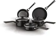 [NINJA] ZEROSTICK Classic 5-Piece Pan Set [CW55000UK] Aluminium Cookware, Induction Compatible, Dishwasher Safe, Oven Safe to 180°C, Glass Lids, Black