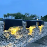 4PCS LED Solar Deck Lights Solar Step Lights For Outdoor Stairs Fence Pathway