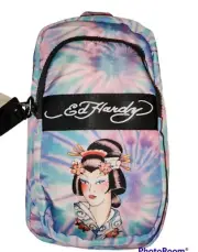 Ed Hardy Geisha sling bag tye die backpack sack blue pink shoulder carryall