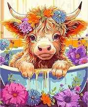 JATOK Paint by Numbers Adults, Paint by Numbers, DIY Highland Cattle with Brushes and Acrylic Paints, Hand Painted Oil Painting Canvas for Home Decor, Without Frame (40 x 50 cm)