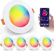 Unisun LED Downlights Celling, 4Pcs 7W Smart Dimmable RGB Recessed Downlights, Bluetooth APP Control IP44 Waterproof Slim Spot Lights, 3 Inch Small Warm White Bathroom Bedroom Kitchen Soffit Lights
