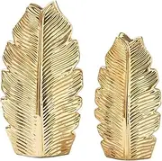 Flower Vases 2pcs Nordic Black Gold White Plating Leaf Ceramic Vase Modern Simple Household TV Cabinet Decoration Vase Vases for Decor
