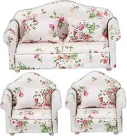 3Pcs/Set 1 12 Scale Dollhouse Furniture, Floral Pattern Double ＆ Single Dollhouse Couch with Pillow for Adults, Kids