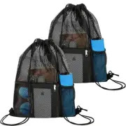 NATURAL STYLE 2 PACK Mesh Drawstring Backpack Bag, Multifunction Mesh Bag for...