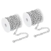 33Ft Curb Chain, Twisted Cuban Link Chain with Spool 10 x 7 x 1.85mm, Silver