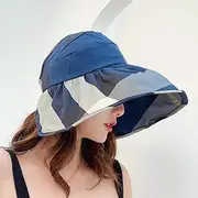 [Ling88] Beach Cap Sun Bonnet Visor Empty Top Hat Female Summer Sunscreen Folding Big Sun Hat for Girl Hat Lovely Stripe Pattern Cap Sun Hat Big Brim Hat-4