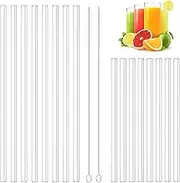 Set of 16 Short and Long Glass Straws, Reusable Drinking Straws, Dishwasher Safe, 7 mm Diameter Thin Straws