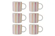 6PK Mikasa Stoneware Coffee Mug Tea Milk Cup Drinkware 380ml Pink & Red Stripe