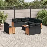 12 Piece Garden Sofa Set with Cushions Black Poly Rattan, Conversation Sets