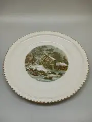 Vintage Harkerware Curries & Ives Homestead in Winter 7 Piece Cake/Dessert Set