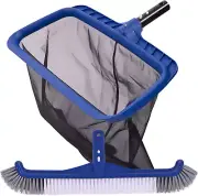 Fine Mesh Pool Skimmer Net & Pool Brush Head, Pool Net Skimmer with Sturdy Frame