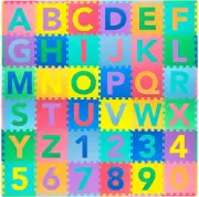 Kids Puzzle Alphabet, Numbers, 36 Tiles and Edges Play Mat, 12" by 12", ABC & 12