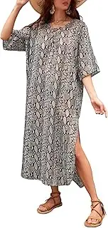 [Eddoyee] Women Chiffon Plus Size Bathing Suit Cover Up Beach Long Caftan Dress