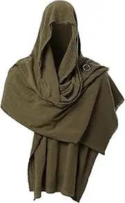 Renaissance Costume Men, Polyester Hooded Cape, Unisex Cloak Hat, Cowl Hood Scarf for Halloween Cosplay Daily