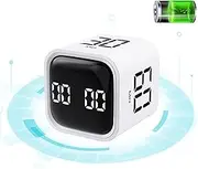 Mokeum Cube Timer, Kitchen Timer, Gravity Sensor Flip Cube Timer, LED Display Silent Countdown Timer, Digital Kitchen Timers for Work, Study, Meeting, Cooking, Fitness (White)