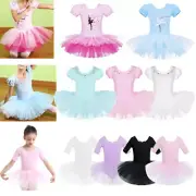 Girls Ballerina Ballet Dance Dress Kid Short Sleeve Leotard Tutu Skirt Costumes