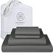 600 Thread Count 100% Extra-Long Staple Cotton Sheet Set Queen Sheets Luxury Bedding Queen Sheets 4 Piece Set Smooth Sateen Weave Dark Grey by Threadmill Home Linen